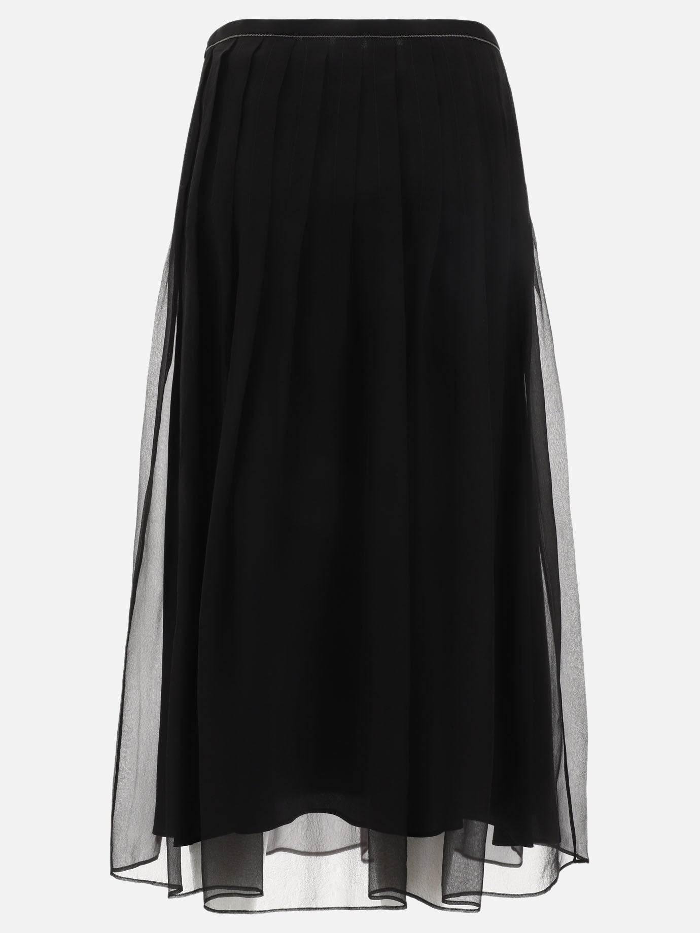 Pleated skirt with shiny waistband