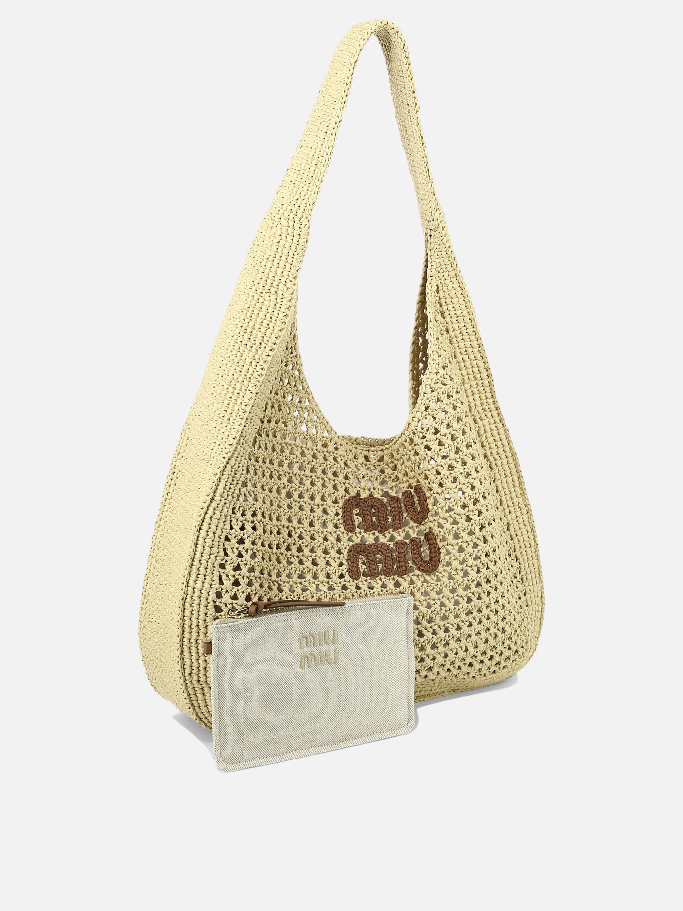 Miu Miu Crochet shoulder bag with logo Beige