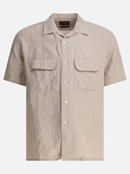 Beams Plus Camp collar shirt 18146680_S Beige 1