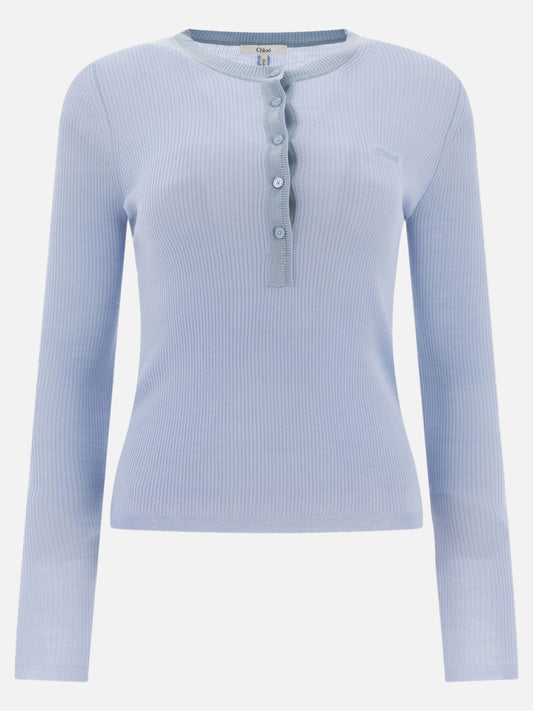 T-shirt serafino Logo  Blu - Chloé Donna | PLP | VIETTI Online Store 
