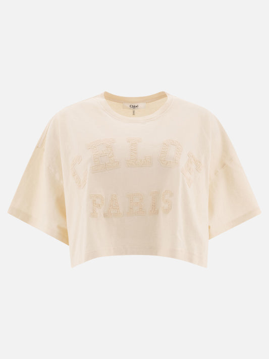 Chloé T-shirt cropped in jersey di cotone 15485884_S White 1