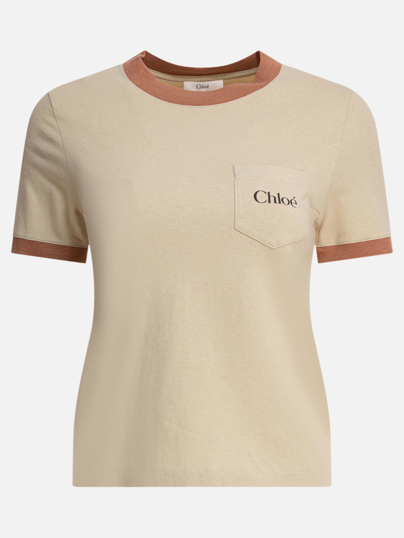 Chloé T-shirt in jersey di cotone con logo 11004400_M Beige thumbnail_1
