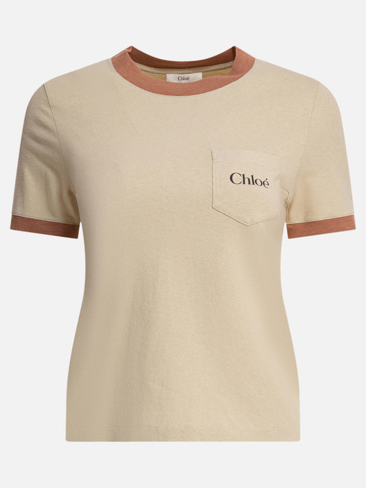 Chloé T-shirt in jersey di cotone con logo 11004400_M Beige 1