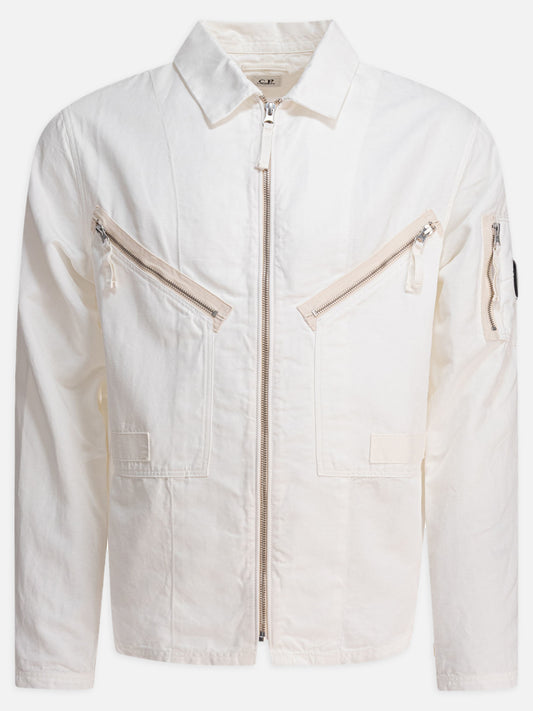 C.P. Company Overshirt in cotone e lino 13267544_S White 1