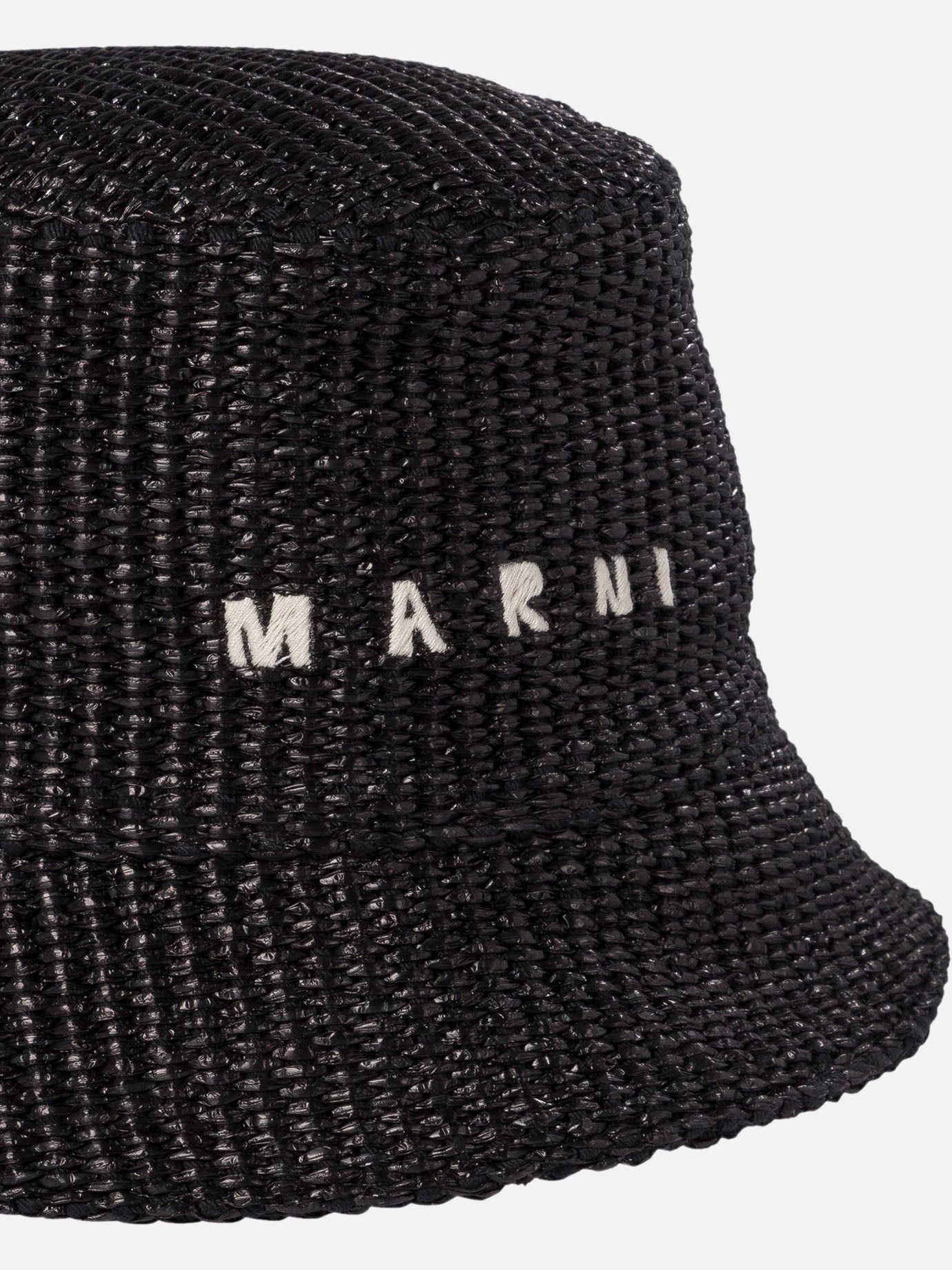 Marni Raffia bucket hat with logo embroidery Black