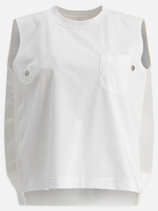Sacai Canotta in jersey di cotone e twill di nylon 18331646_1 White 1
