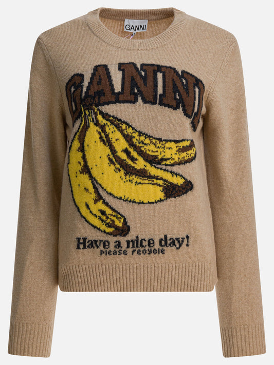 Crewneck sweaters Logo  Beige - Ganni Women | PLP | VIETTI Online Store 
