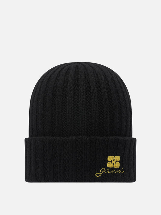 Beanies 60% wool 20% viscose 20% recycled cotton  Black - Ganni Women | PDP | VIETTI Online Store 
