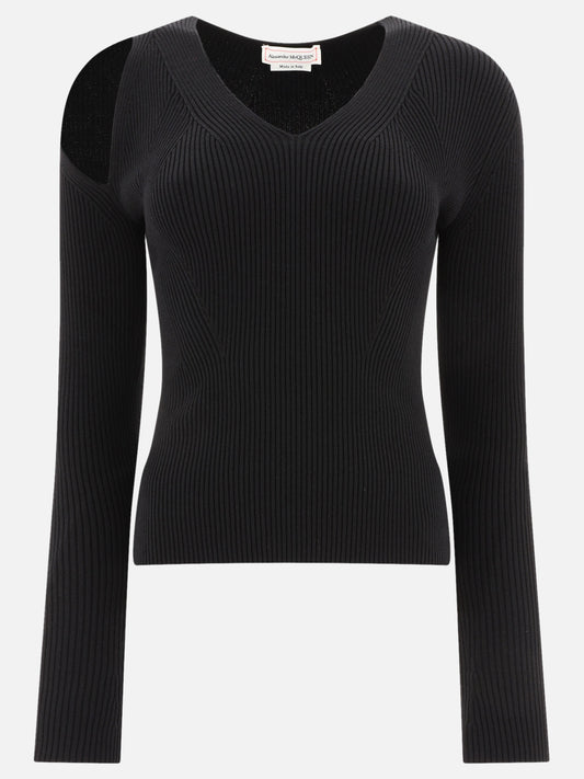 Slashed Ribbed-knit Jumper