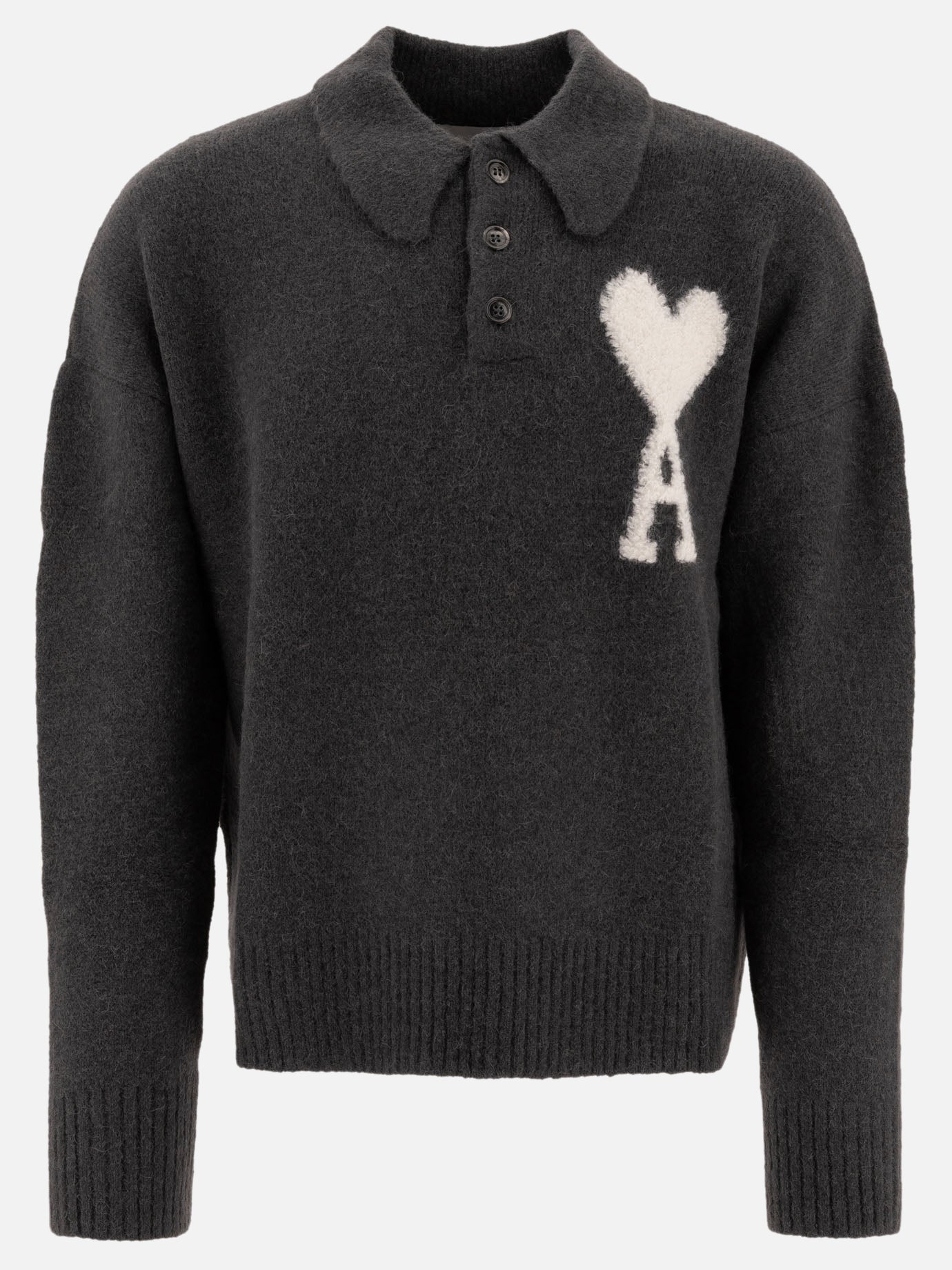 Ami Paris "Ami de Coeur" alpaca polo shirt Grey