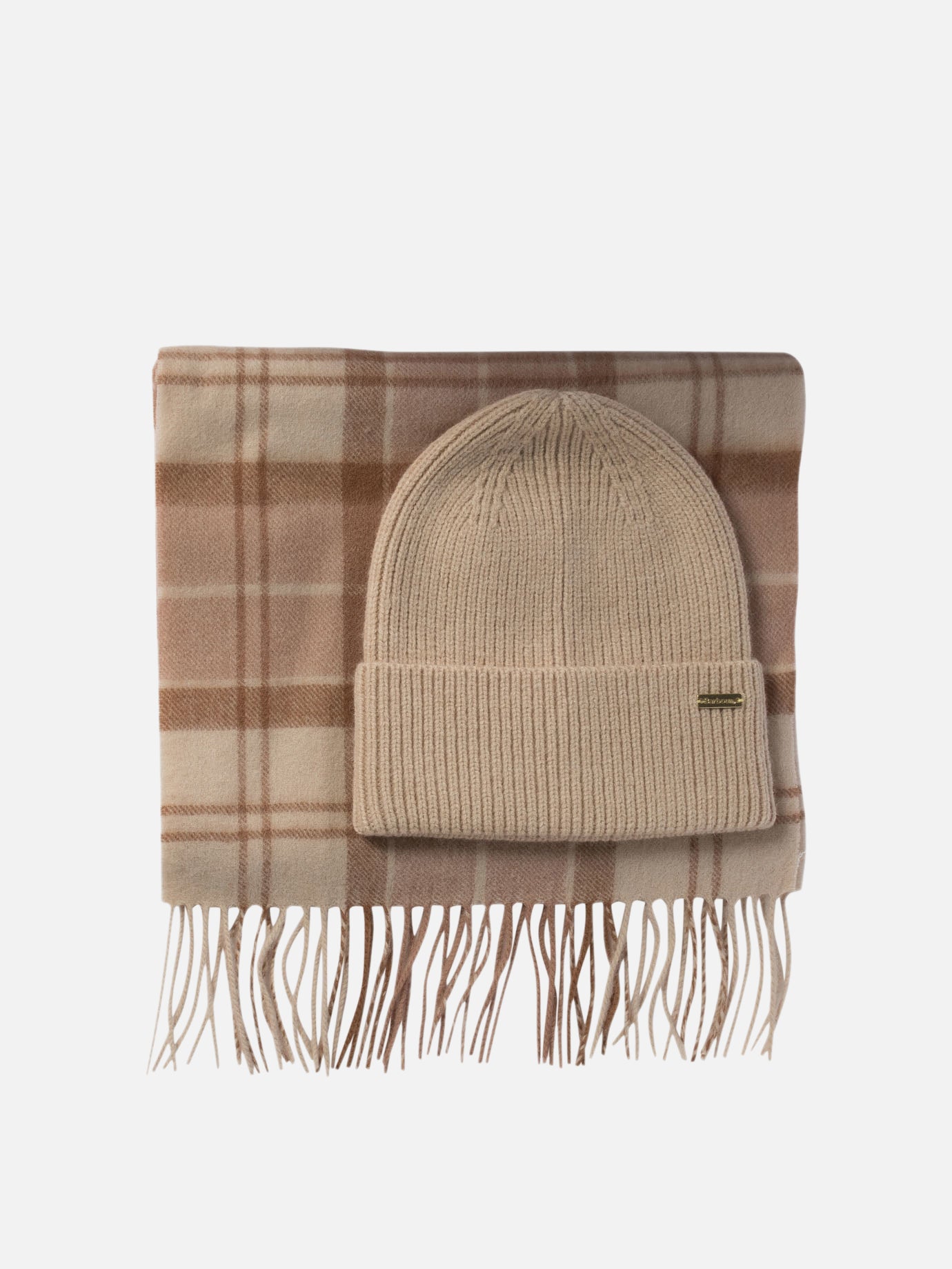 Barbour "Aubrey" scarf and beanie gift set Beige