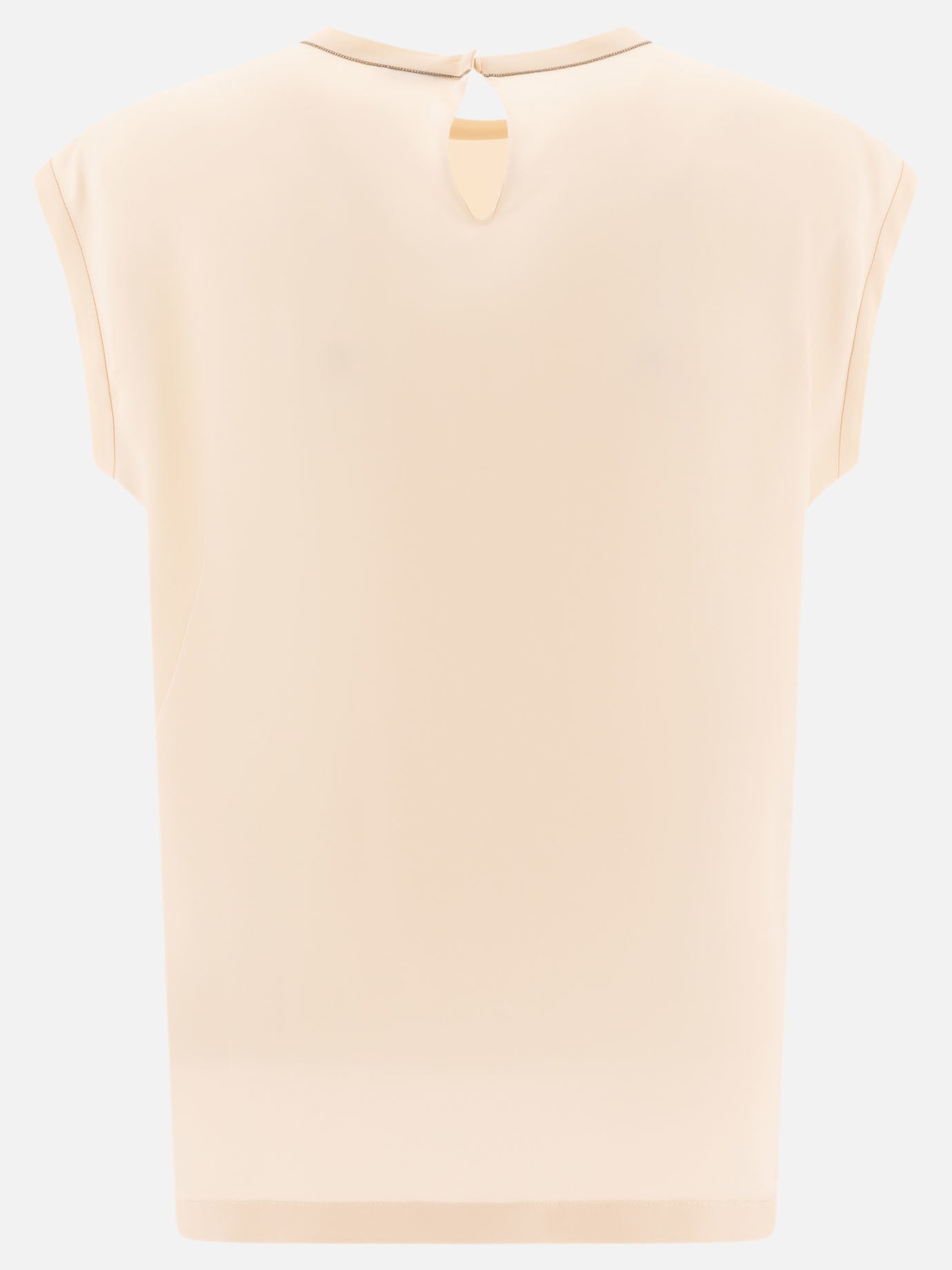 Brunello Cucinelli Stretch silk satin t-shirt with monili Beige