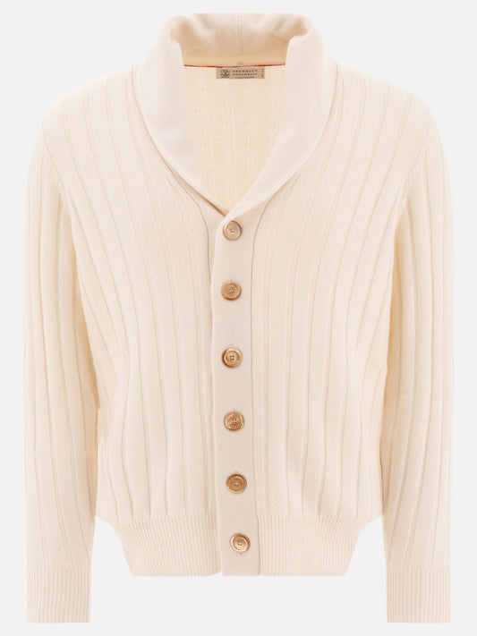 Brunello Cucinelli Cashmere flat rib cardigan Beige