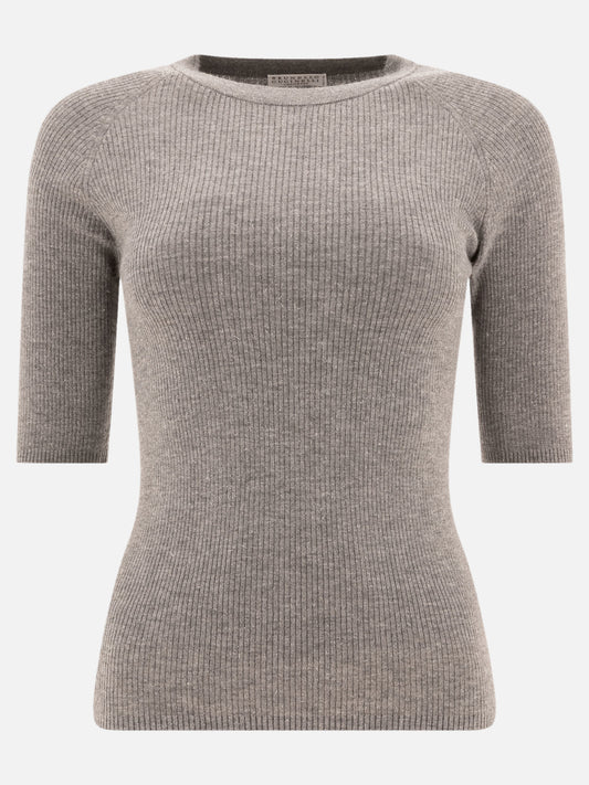 Brunello Cucinelli Ribbed cashmere Sparling sweater Grey