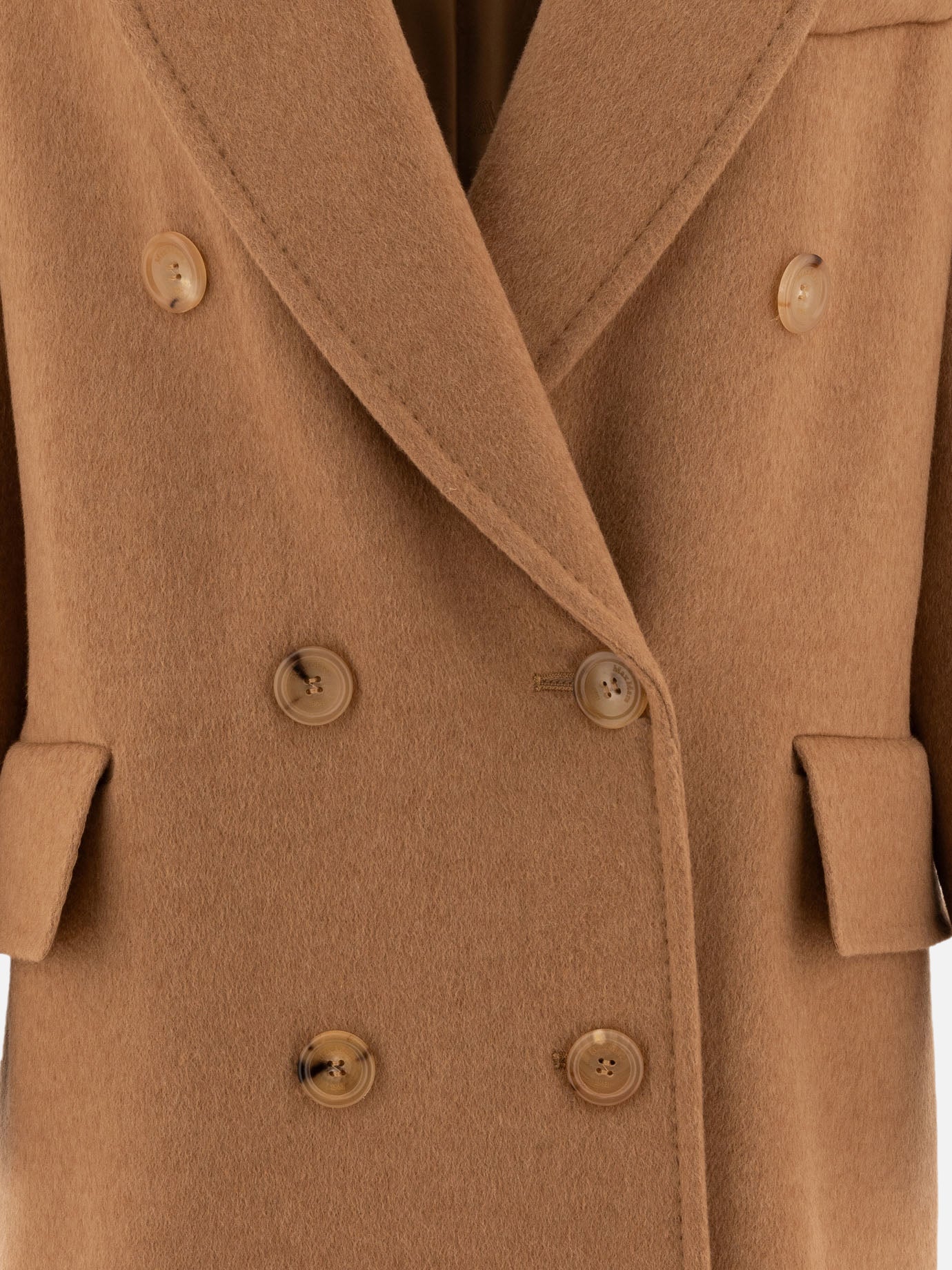 Double-breasted camel coat