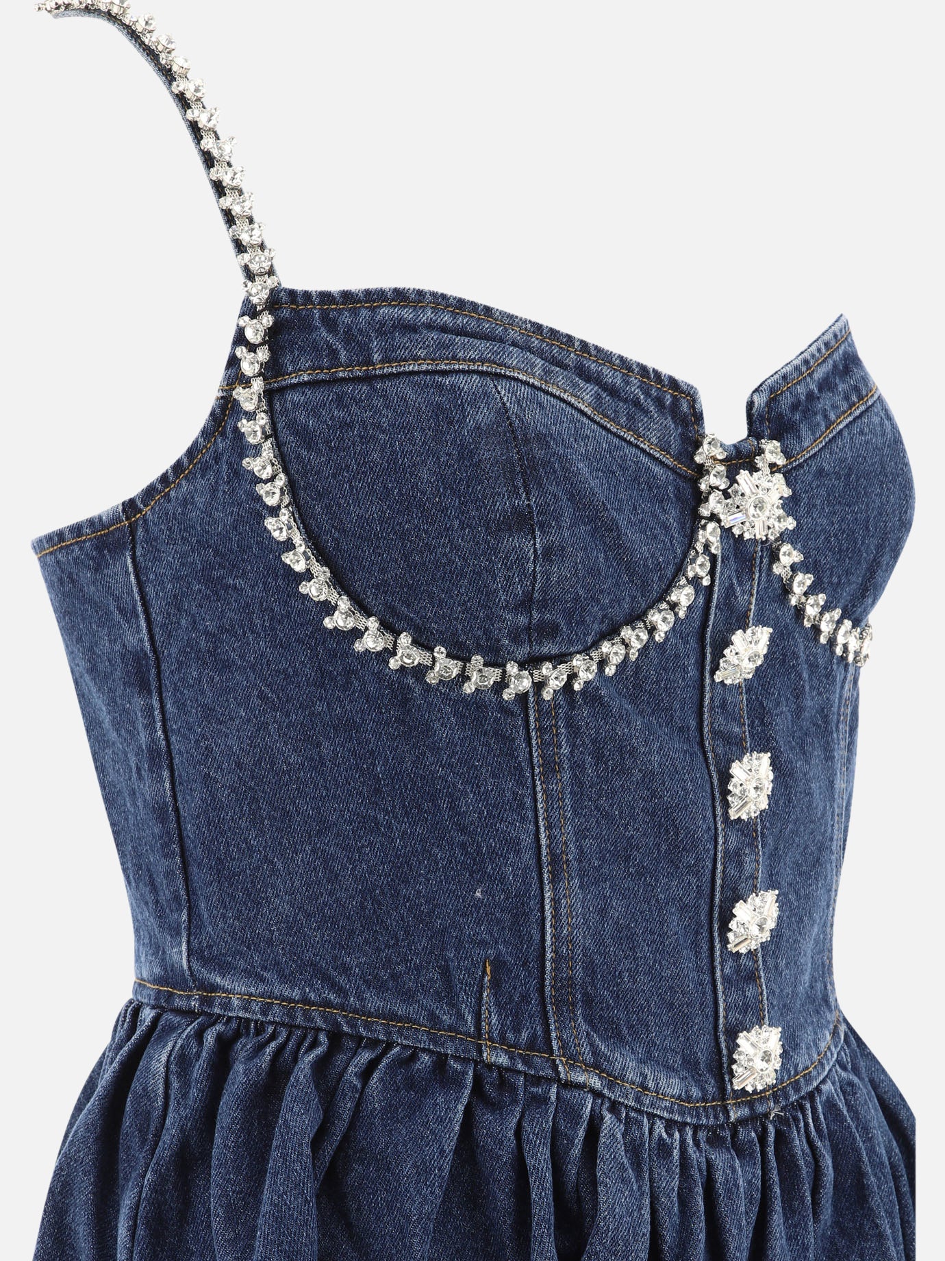 Abito svasato in denim con strass