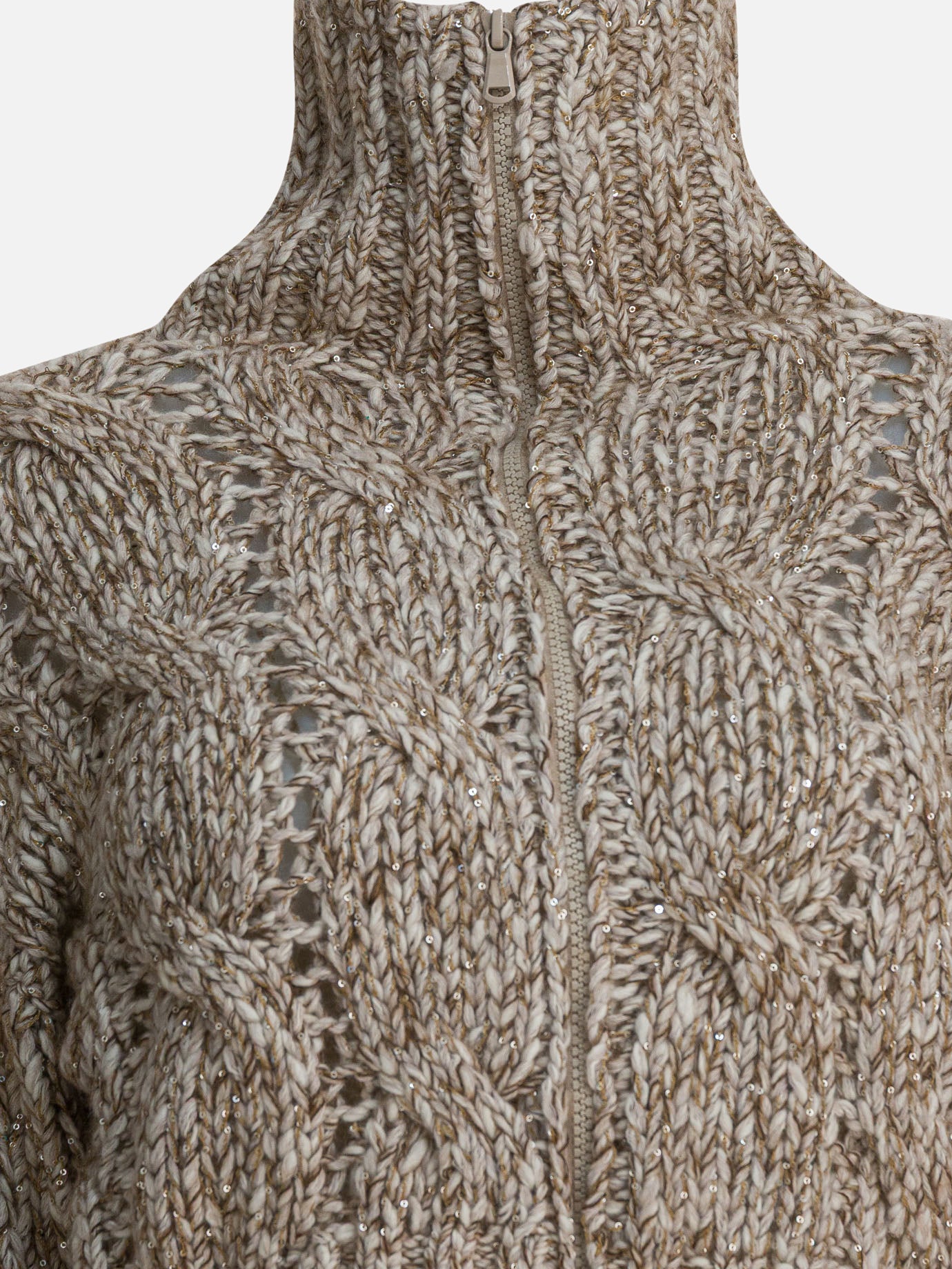 Zipped sweaters Textured knit  Beige - Brunello Cucinelli Women | PDP | VIETTI Online Store | Zoom-Modal_3
