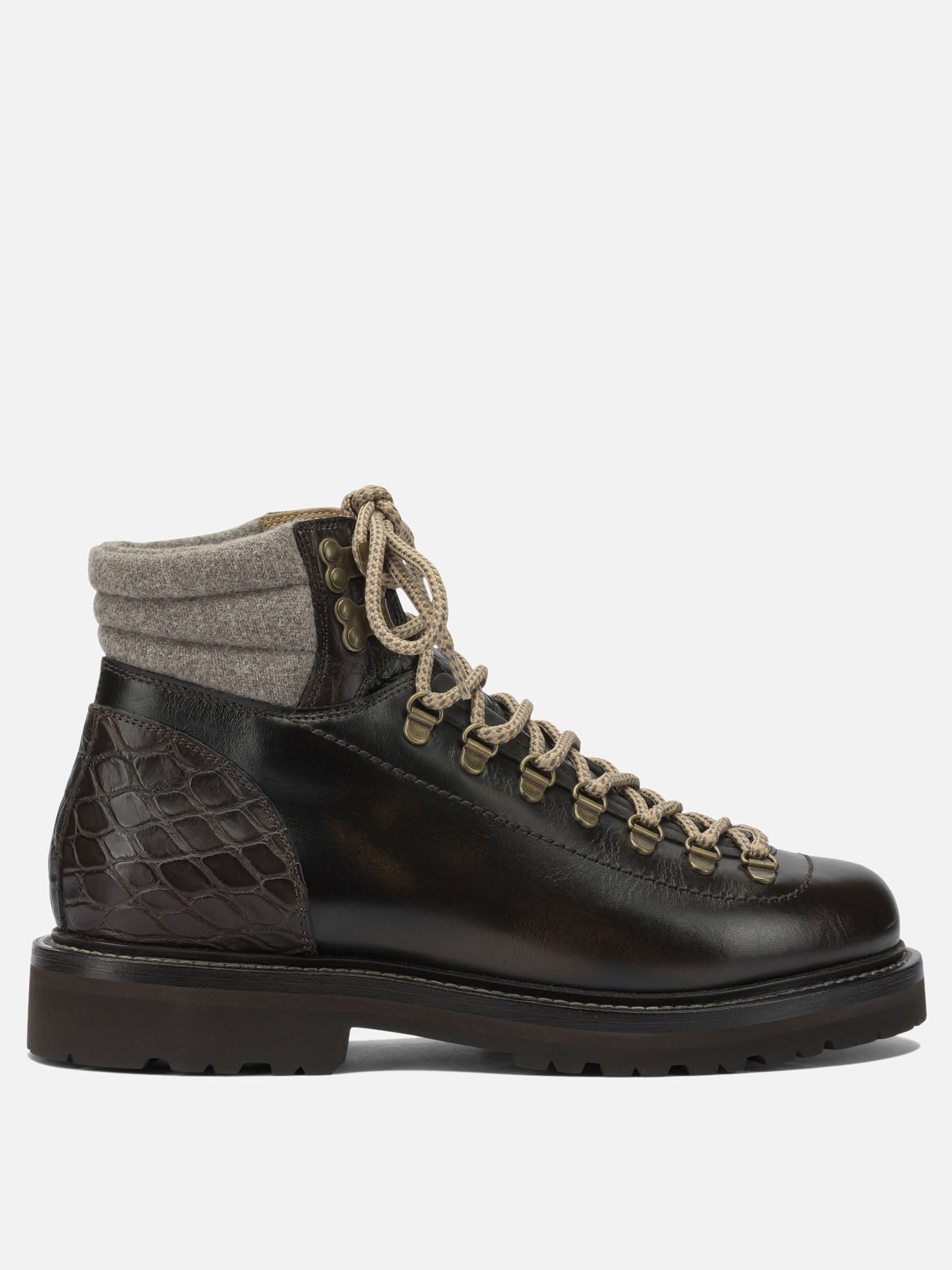 Lace-up boots 100% leather - 100% rubber  Brown - Brunello Cucinelli Men | PDP | VIETTI Online Store | Zoom-Modal
