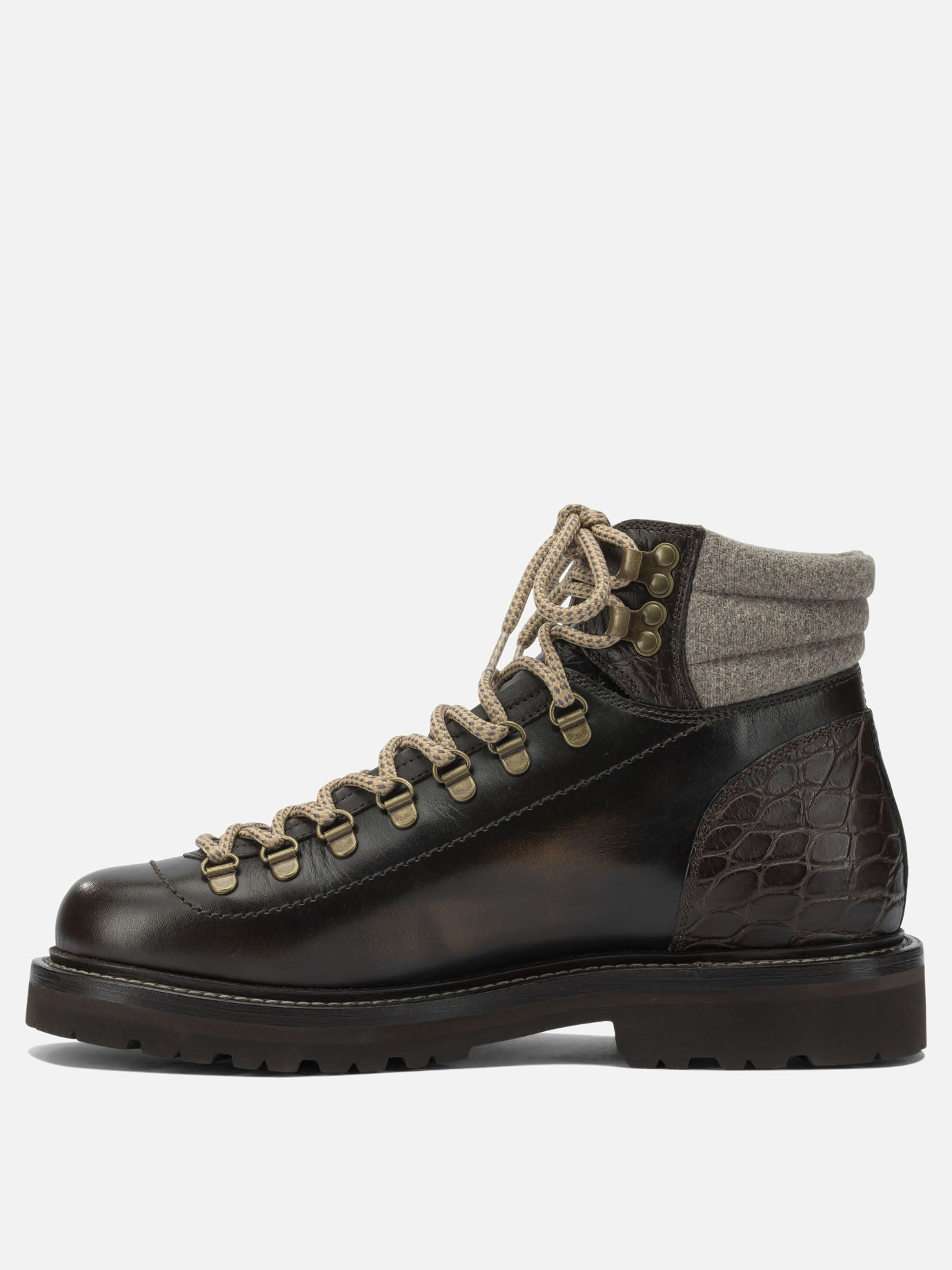 Lace-up boots 100% leather - 100% rubber  Brown - Brunello Cucinelli Men | PDP | VIETTI Online Store | thumbnail_3
