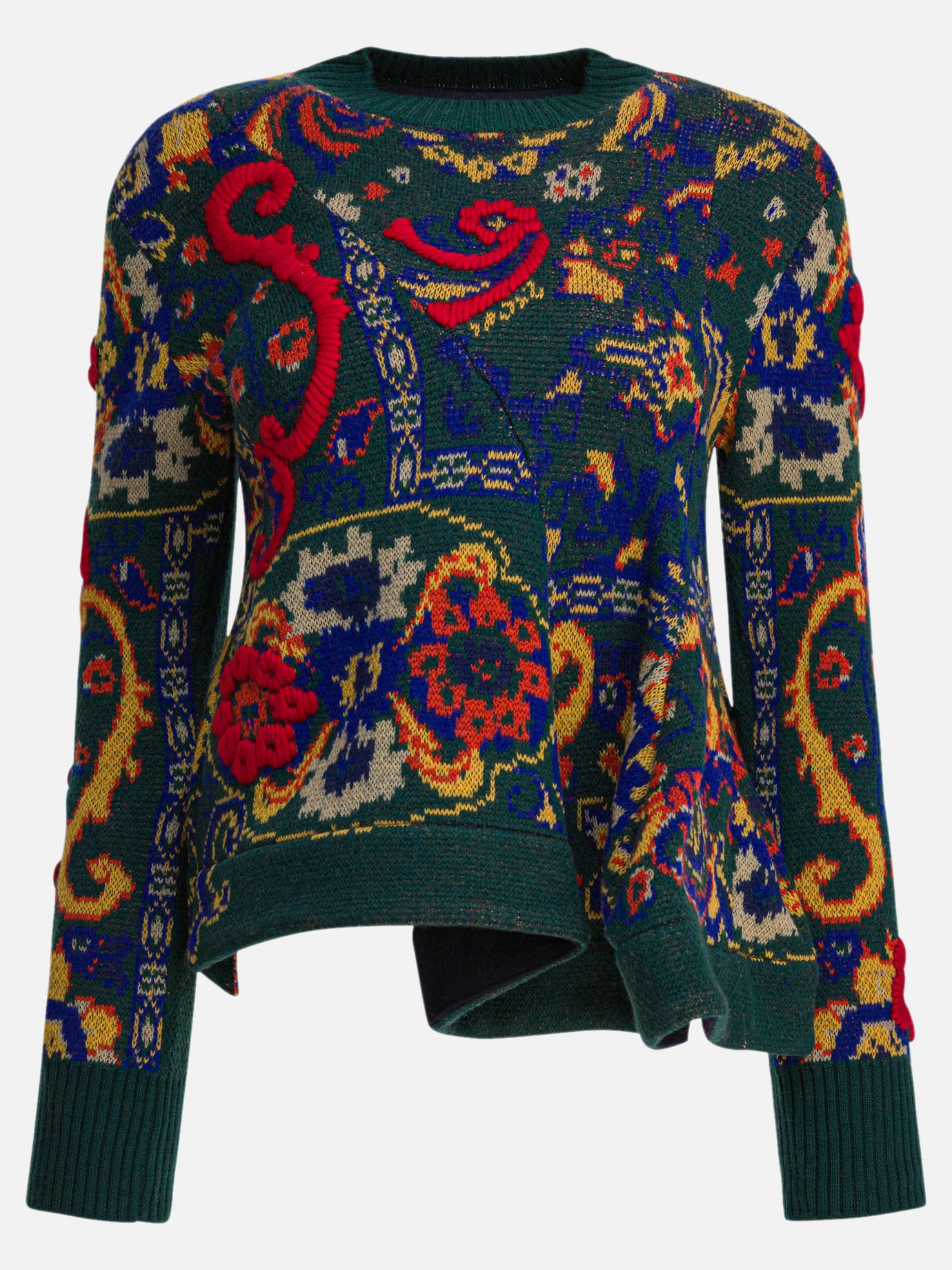 Sacai Floral jacquard knit sweater 18198575_2 Green thumbnail_1