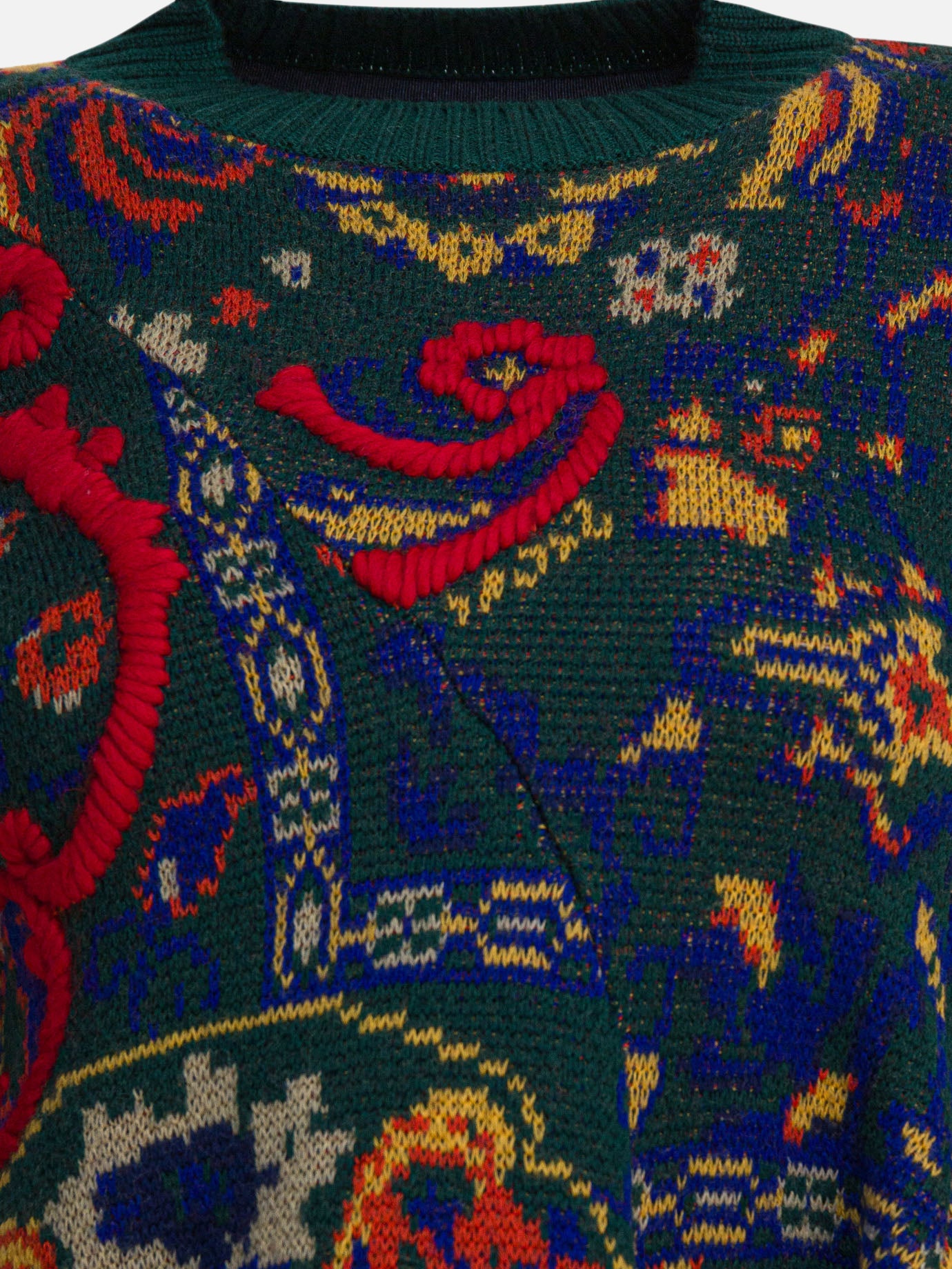 Sacai Floral jacquard knit sweater 18198575_2 Green thumbnail_3